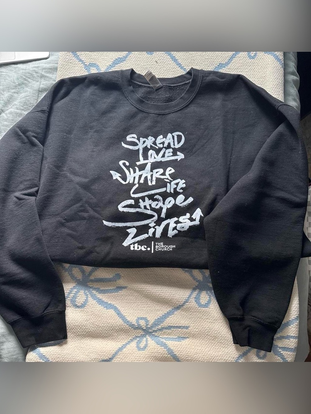 Gildan Black Crewneck Sweatshirt with White Graphic Text